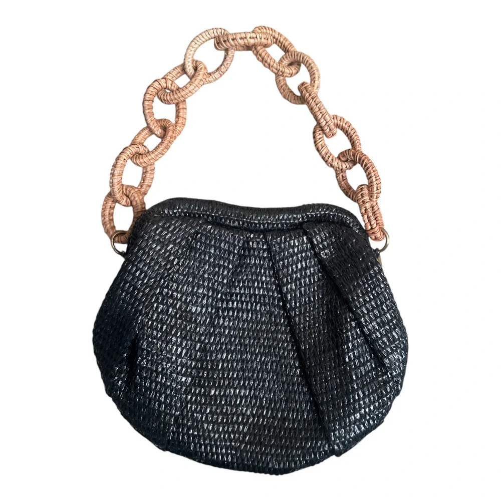 Antik Kraft Black Staw Link Shoulder Detachable Strap Shoulder Bag - Picture 1 of 6